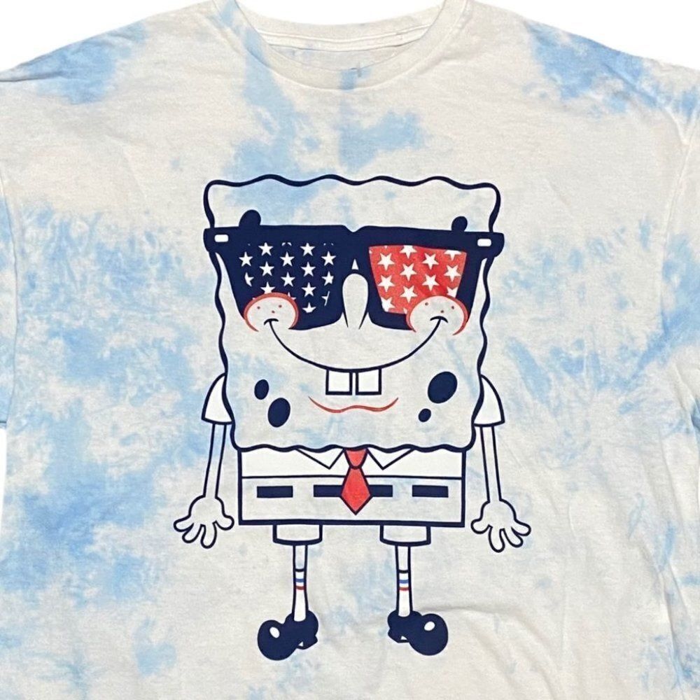 Spongebob Squarepants Tie‎ Dye USA Stars Clouds